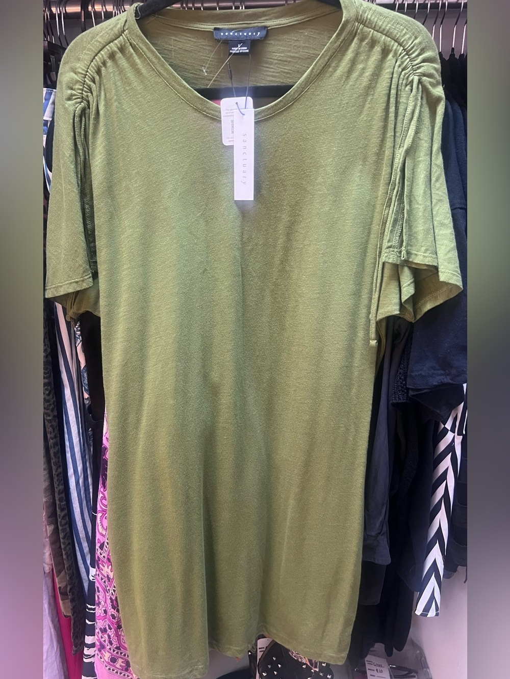 Anthropologie, Sanctuary Olive Green Ruched-Sleeve Women's T-shirt NWT